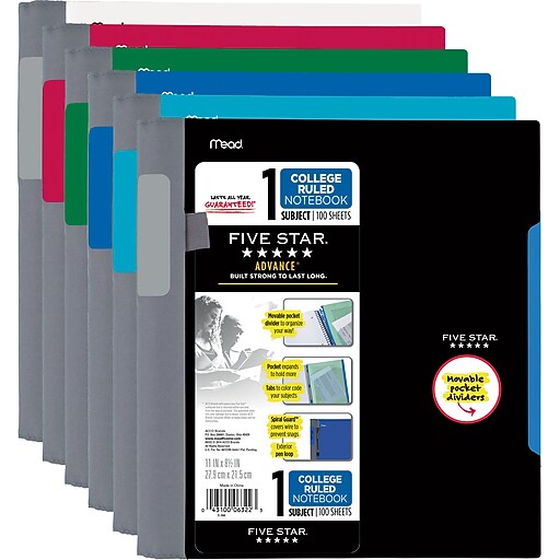 Five Star® Advance® Wirebound Notebook, 1 Subject, College Ruled, 11" x