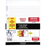 Five Star Reinforced Wide Ruled Filler Paper, 10-1/2" x 8", White, 100 Sheets/Pack (15000)