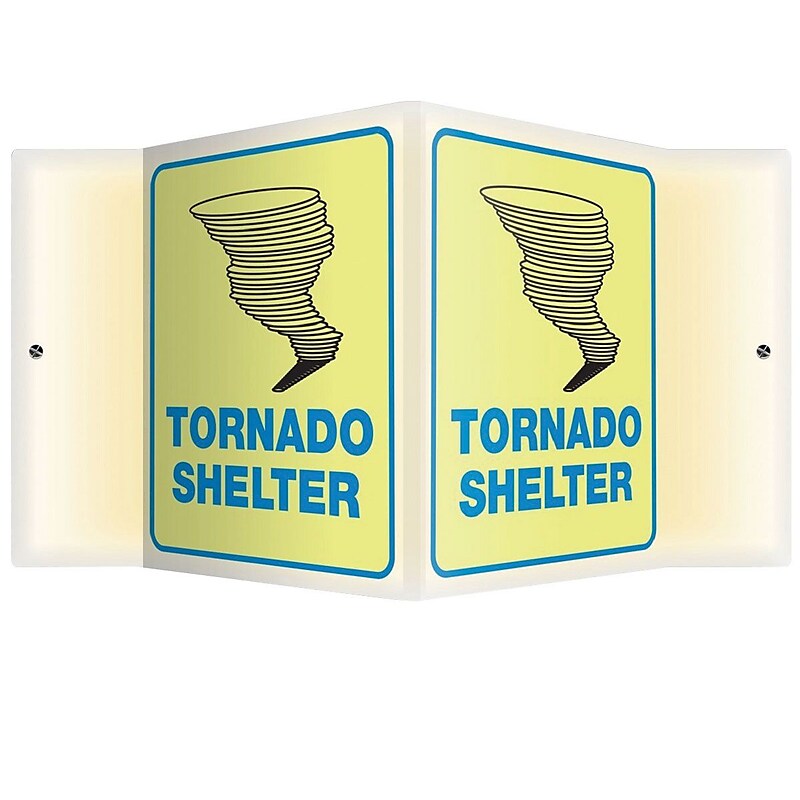 Accuform 3D Projection Sign, "Tornado Shelter", 6" x 5", Blue/Black on Glow (PSP354) image 1