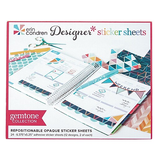 Erin Condren Designer Sticker Sheet, Gemtone, 24 Sheets (2106845) at