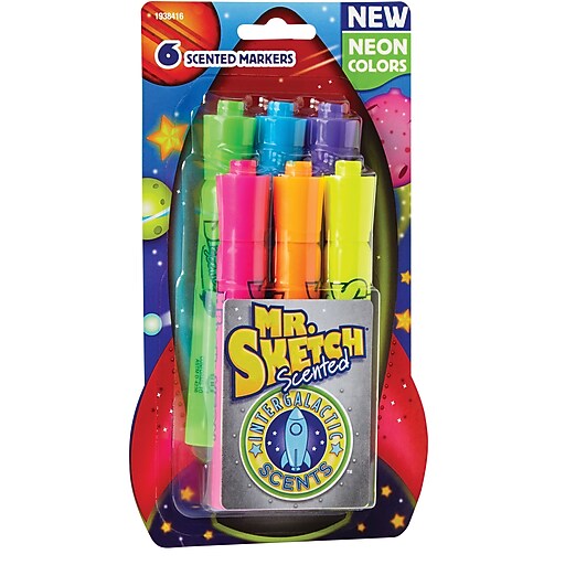 Mr. Sketch® Scented Markers, Intergalactic Neon, Chisel Tip, 6 Pack at Staples