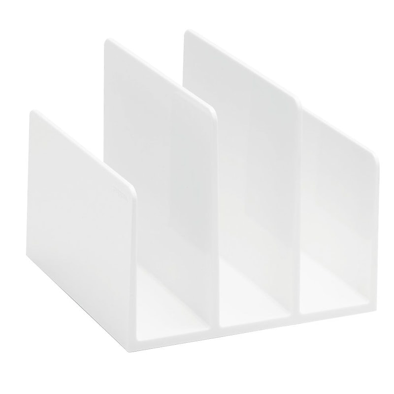 Poppin Fin 3 Compartment Plastic File Organizer, White (102742) image 1