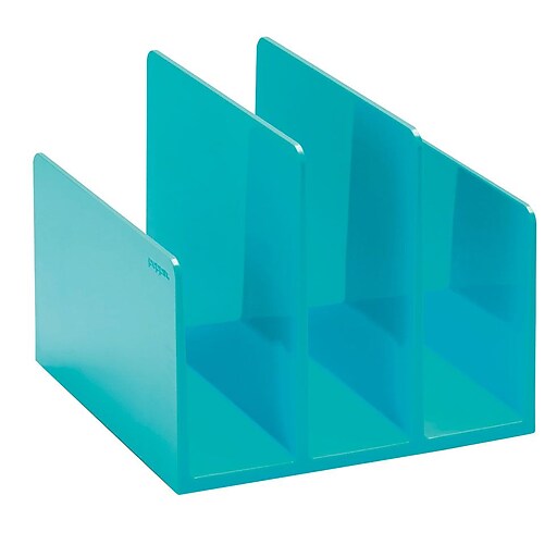 Poppin Fin 3 Compartment Plastic File Organizer, Aqua (102747) Staples