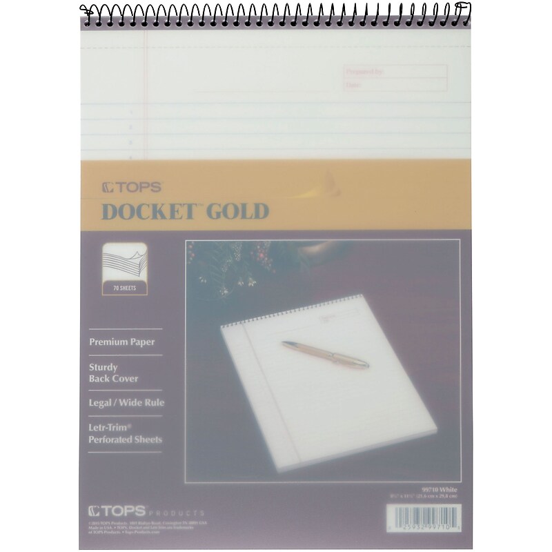 TOPS Docket Notepad, 8.5" x 11.75", Wide Ruled, White, 70 Sheets/Pad, 1 Pad/Pack (TOP 99710) image 1