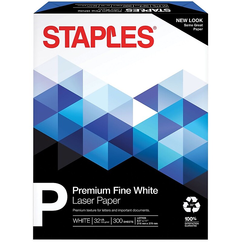 Staples 30% Recycled 8.5" x 11" Multipurpose Paper, 32 lbs., 100 Brightness, 300/Pack (358C-WH-STP) image 1