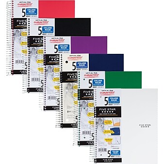Mead Five Star 5-Subject Notebook, 8.5" x 11", College Ruled, 200 Sheets, Assorted Colors (06112/06208)