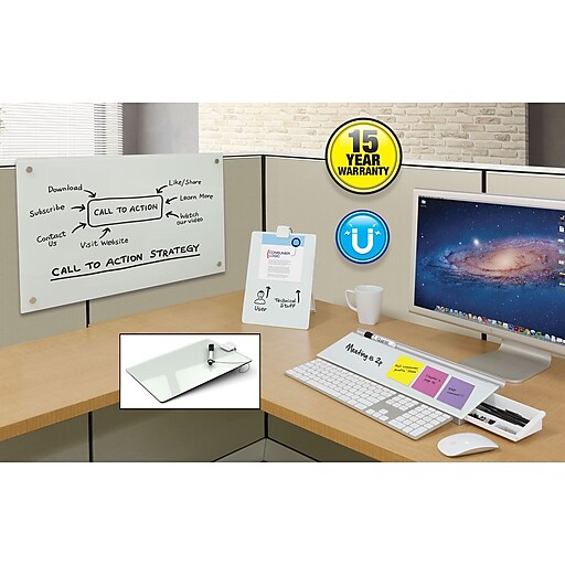 Quartet Infinity™ Magnetic Glass Dry Erase Cubicle Board 30” X 18” White Surface Frameless