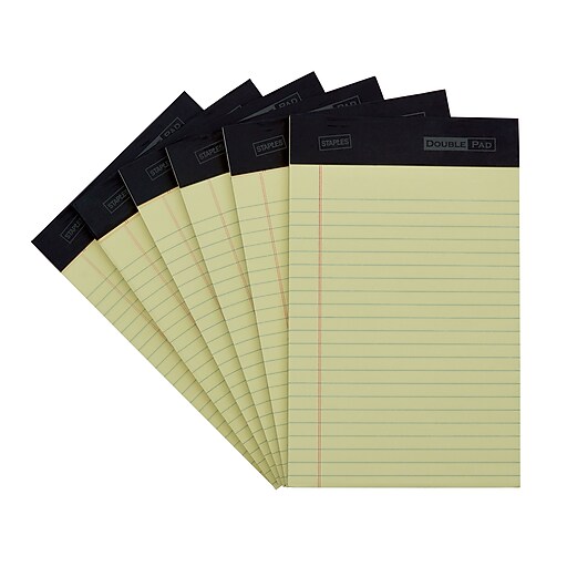 Staples® 5"x8" Double Pad, Canary, Narrow Ruled, 6/Pack Staples
