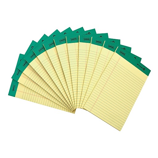 Staples 100 Recycled Narrow Ruled Perforated Notepads, Canary, 5" x 8