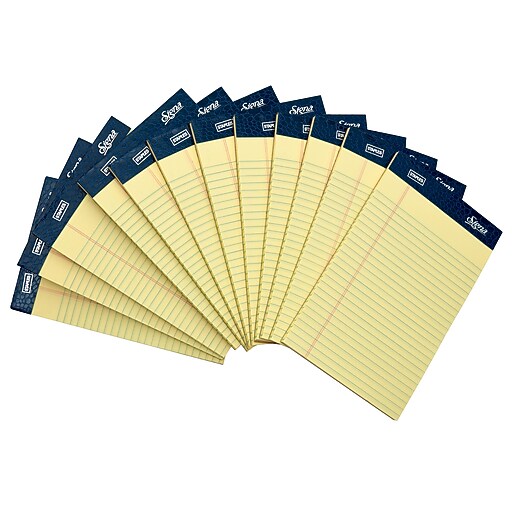 Signa® 5" x 8", Yellow, Perforated Notepads, Narrow Ruled, 12/Pack Staples