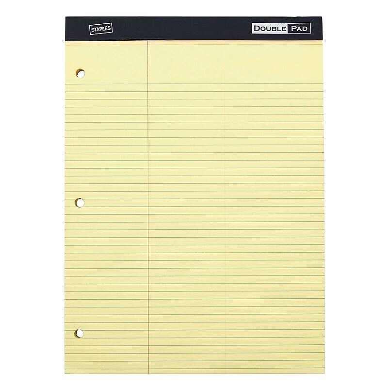 Staples Double Pad Notepad, 8.5" x 11.75",  Law Ruled, Canary, 100 Sheets/Pad (TOP 20-245) image 1