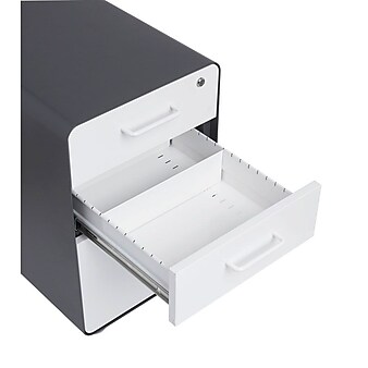 Poppin Stow 3-Drawer File Cabinet, Rolling Cabinet with Casters, Letter/Legal, Charcoal/White, 20"D (103698)