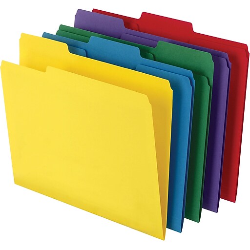 Staples® Colored TopTab File Folders, 3 Tab, 5 Color Assortment, Letter Size, 100/Pack Staples