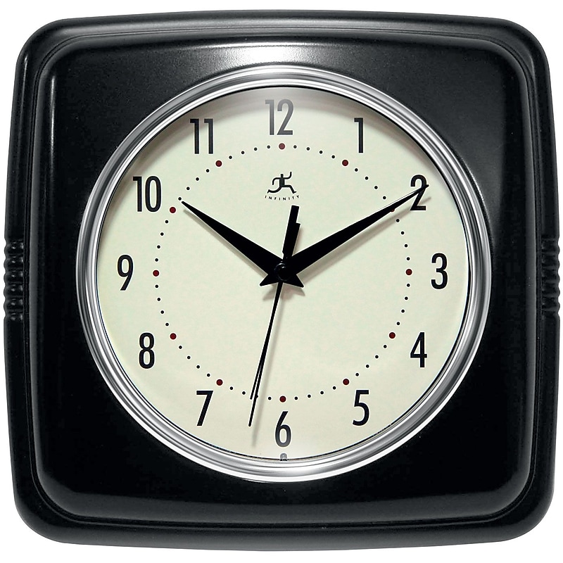 Infinity Instruments Square Retro Black Wall Clock, 9.25" (13228BK-4103) image 1