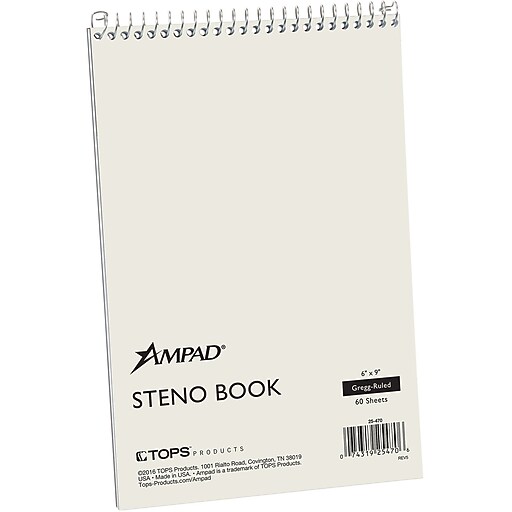 Ampad Steno Notebook, 6" x 9", Gregg Ruled, White, 60 Sheets/Pad, 12 BK