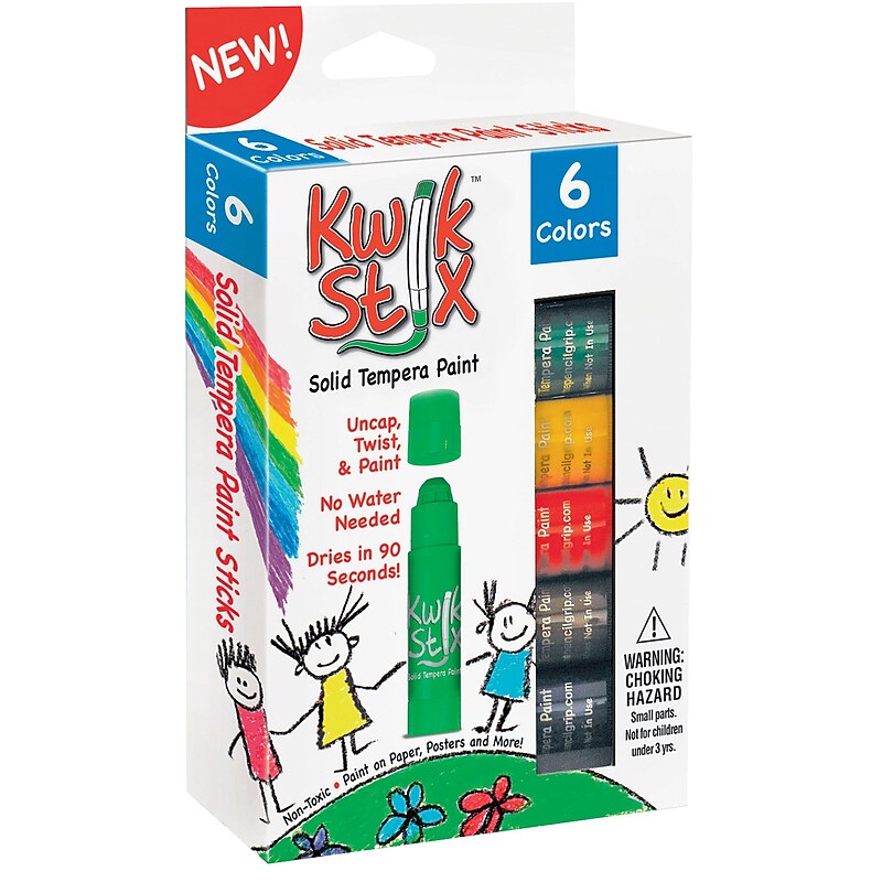 The Pencil Grip Kwik Stix Solid Tempera Paint, Assorted Colors, 6/Pack (601) image 1