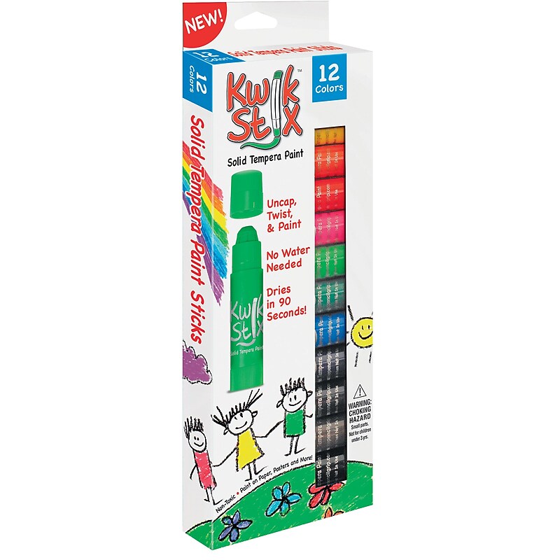 The Pencil Grip Kwik Stix Solid Tempera Paint, Red, Black, Blue, Yellow, Brown, Green, 12/Pack image 1