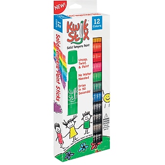 The Pencil Grip Kwik Stix Solid Tempera Paint, Red, Black, Blue, Yellow, Brown, Green, 12/Pack