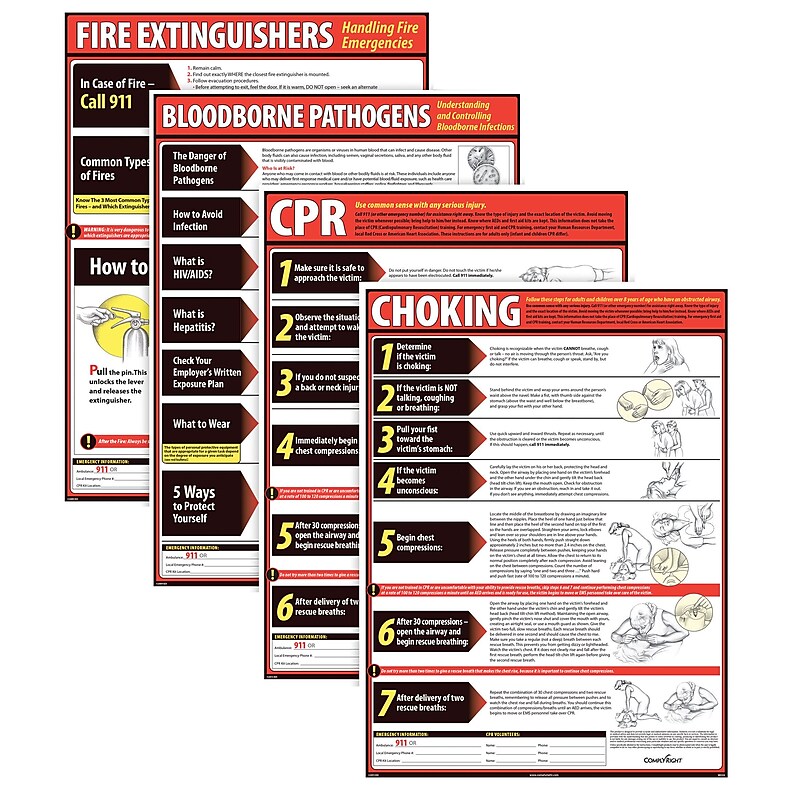 ComplyRight™ Lifesaving Posters; 4 Poster Set, CPR, Choking, Bloodborne Pathogens, Fire Extinguisher (WR0242) image 1