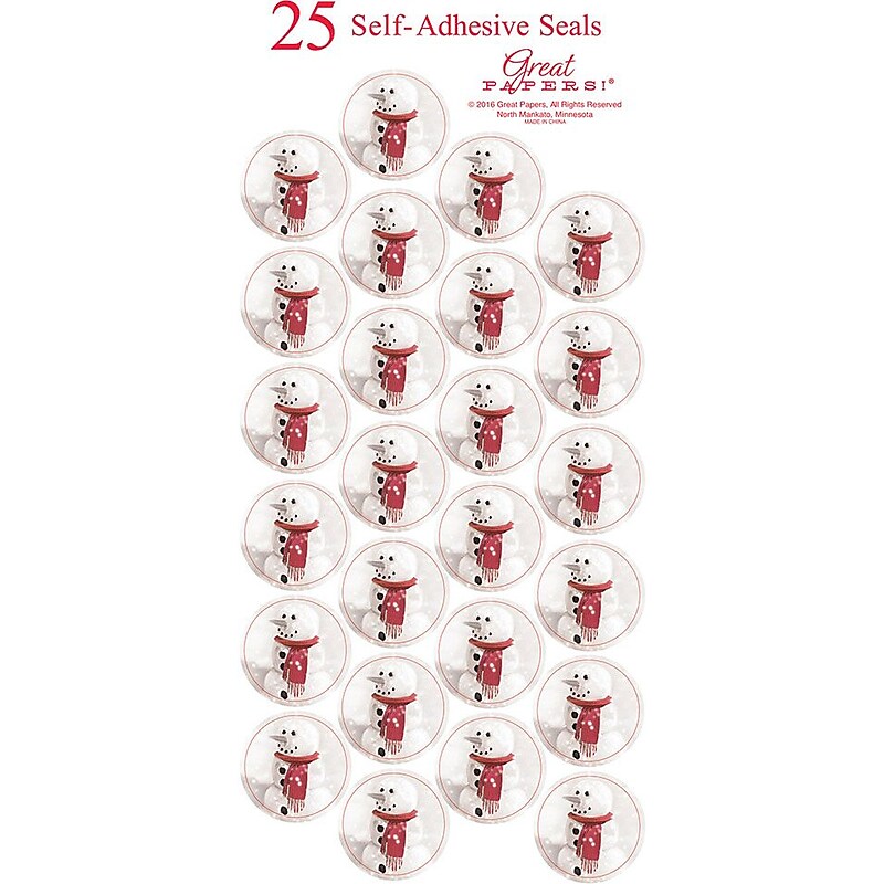Great Papers! 1" Snowman with Red Scarf Seals, 25/Count (2015106) image 1