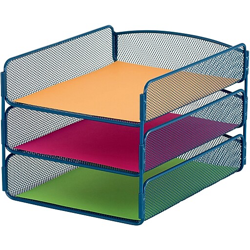 Onyx™ Triple Tray Mesh Desk Organizer, Blue Staples