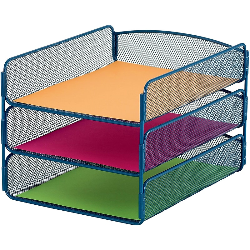 Onyx™ Triple Tray Mesh Desk Organizer, Blue image 1