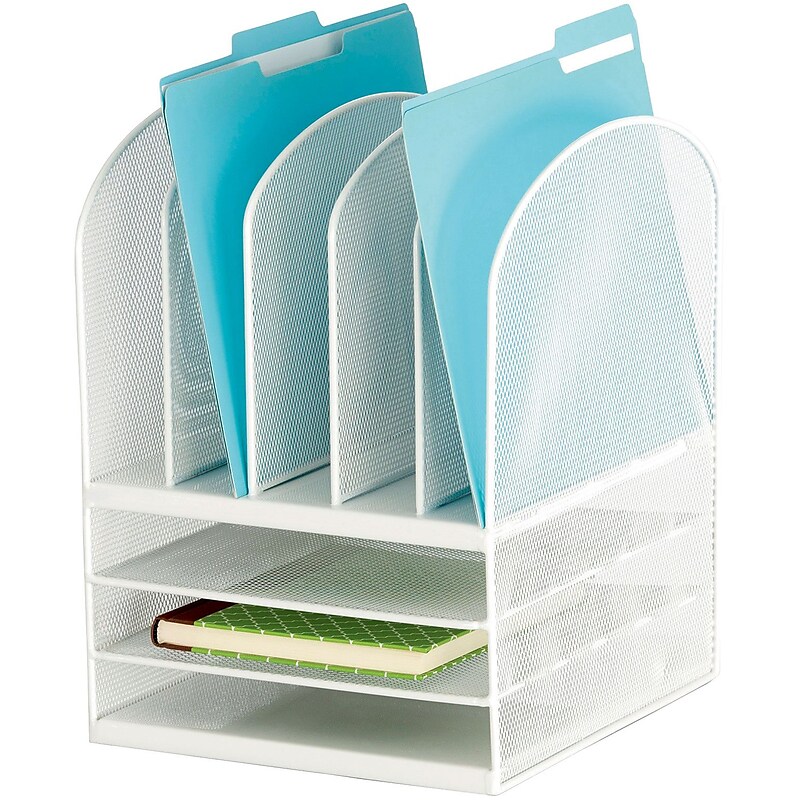 Safco Onyx 3 Horizontal, 5 Upright Sections Mesh Desk Organizer, White (3266WH) image 1