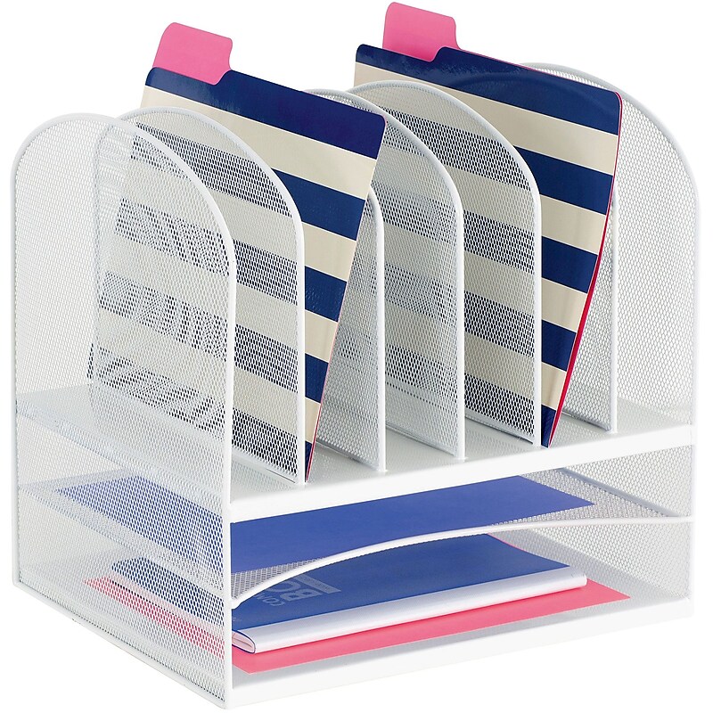Safco Onyx 2 Horizontal, 6 Upright Section Mesh Desk Organizer, White (3255WH) image 1