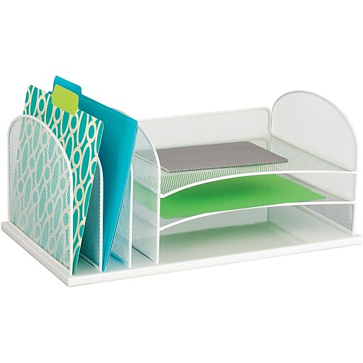 Safco Onyx 3 Horizontal, 3 Upright Section Desk Organizer, White