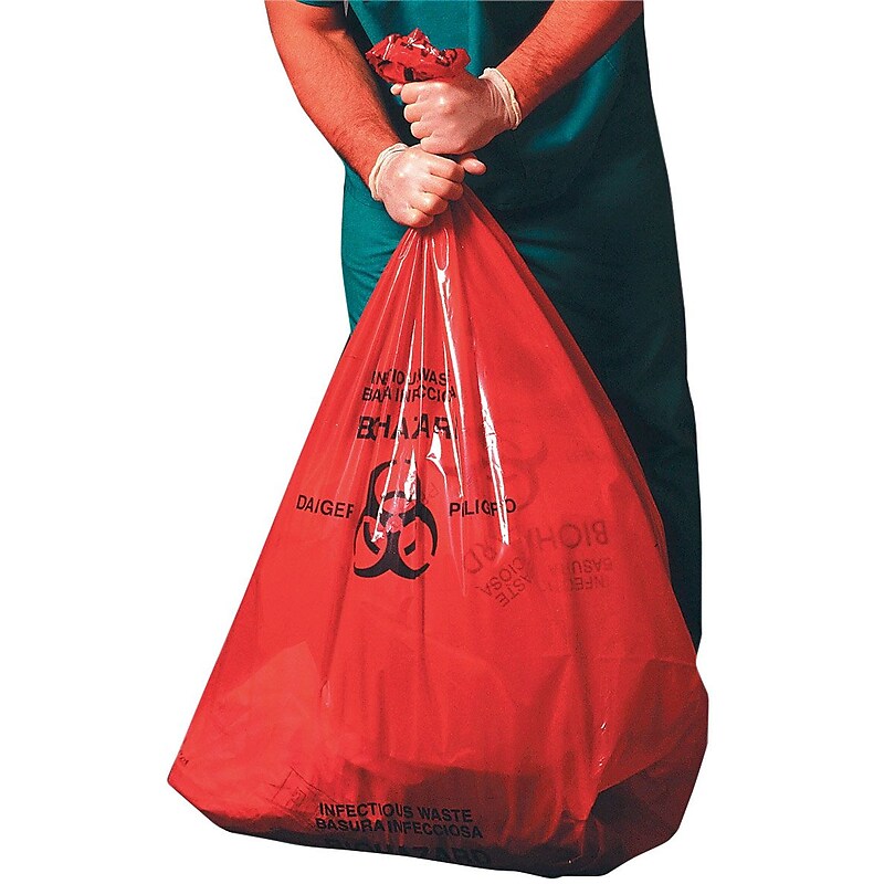 Heritage 30-33 Gallon Healthcare Printed Biohazard Trash Bags/Liners, 33x40, High Density, 14 Mic, Red, 250/Carton (Z6640HR P01) image 1