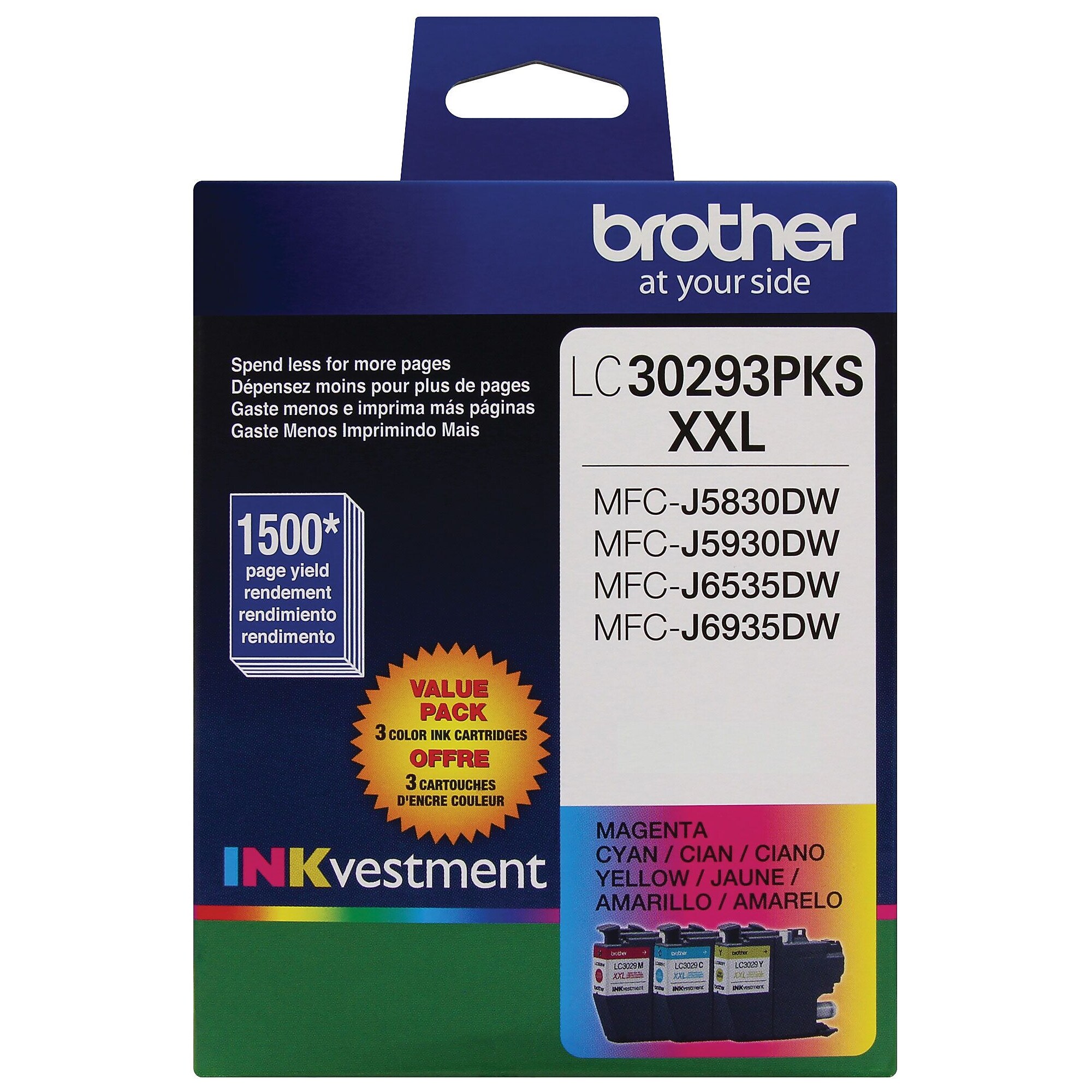 Brother LC30293PKS Cyan/Magenta/Yellow Extra High Yield Ink Cartridge, 3/Pack Sansujyuku sansujyuku.com