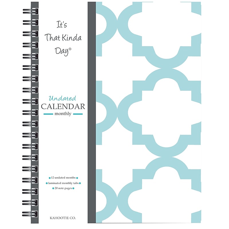Kahootie Co Undated Monthly Calendar, 9" x 11.5", Teal and White (ITKCTW) image 1