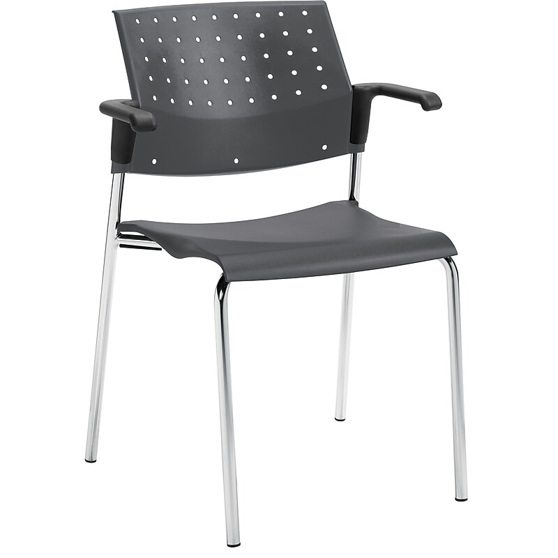 Global Sonic Polypropylene Stacking Chair with Arms, Platinum, 2/Pack (TD6513CH-PLT) image 1