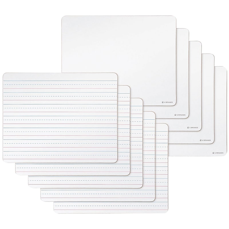 U Brands Double Sided Dry Erase Student Boards, Ruled and Plain, 12" x 9", 10/Pack (483U00-01) image 1