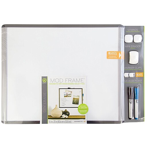 U Brands MOD Dry Erase Whiteboard, 20" x 16", Black and Gray