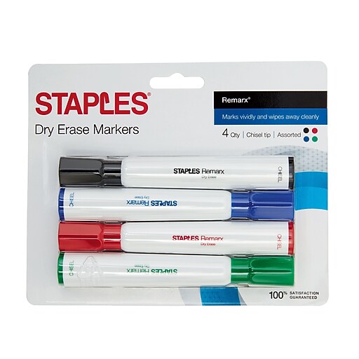 STAPLES® REMARX® DRY ERASE TANK MARKERS, CHISEL, ASSORTED 4PK (29205