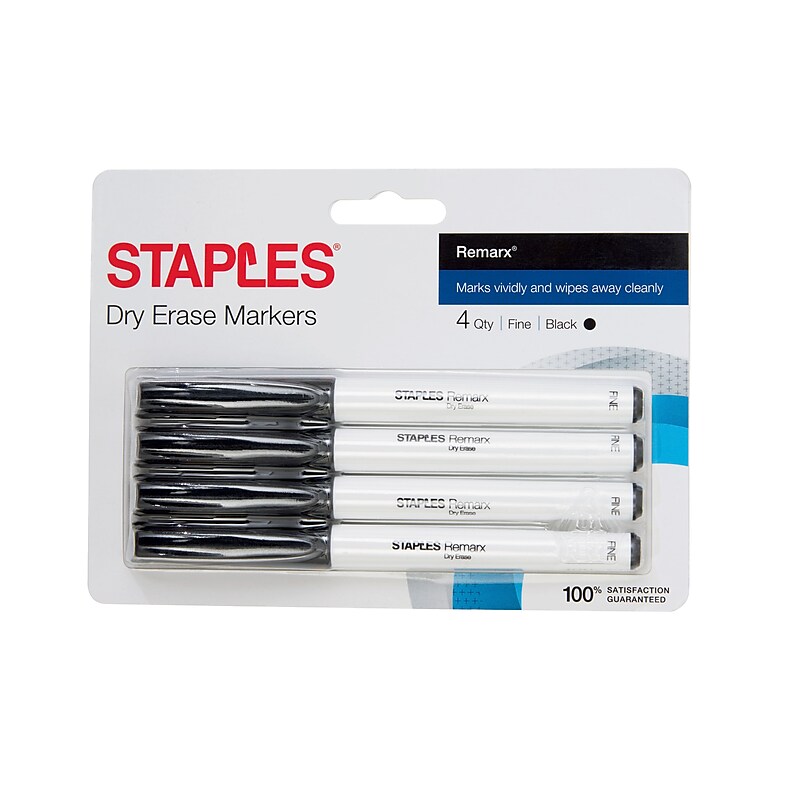 Staples Remarx Dry Erase Markers, Fine Tip, Black, 4/Pack (29206) image 1
