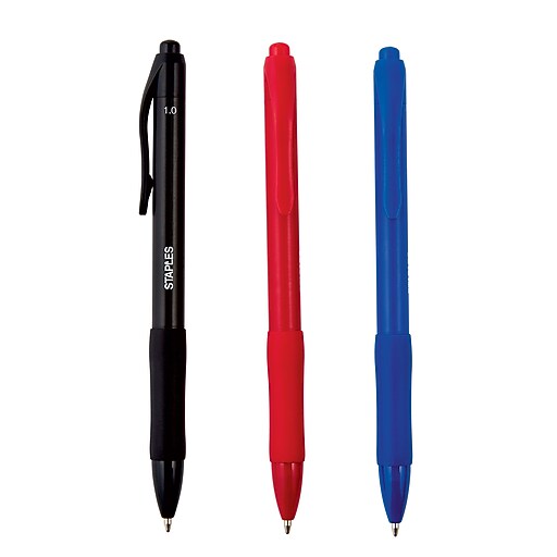 STAPLES® AURA™ BALLPOINT RETRACTABLE GRIP PENS MED 1.0MM ASSORTED 36PK