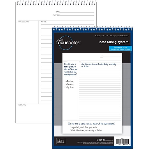 Oxford FocusNotes Notepad, 8.5" x 11.75", Cornell Ruled, White, 70