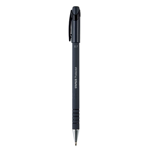 Staples® Postscript™Ballpoint Stick Pens, Fine Point, Black, Dozen