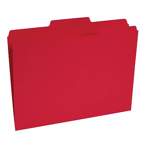 Staples® Colored TopTab File Folders, 3 Tab, Red, Letter Size, 100/Pack Staples