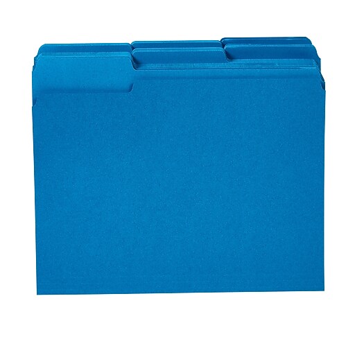 Staples Colored File Folders, 3Tab, Letter, Blue, 100/Box Staples