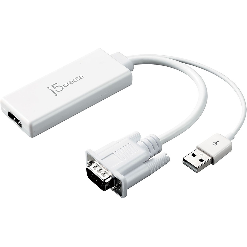 j5create VGA to HDMI Video Audio Adapter, Male to Female, White (JDA214) image 1