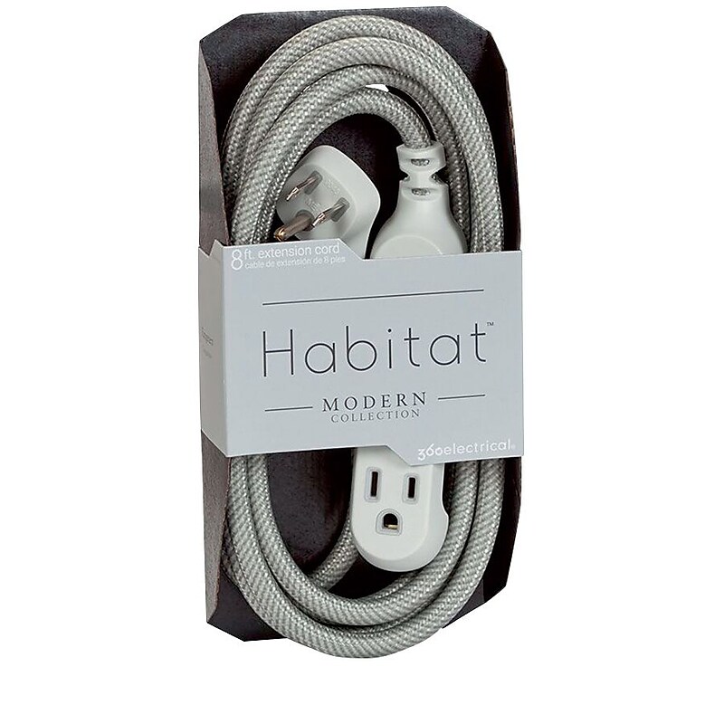 360 Electrical Habitat Braided 8' Extension Cord, 3-Outlet, Multicolor (360426) image 1