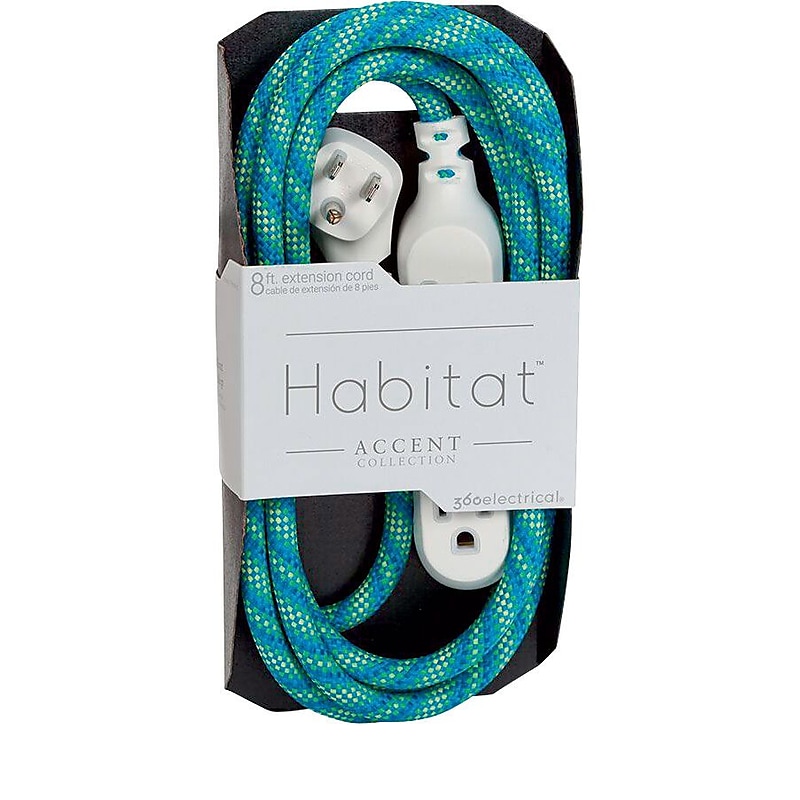 360 Electrical Habitat Braided 8' Extension Cord, 3-Outlet, Multicolor (360417-MJ-8ES) image 1