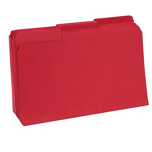 Staples® Colored TopTab File Folders, 3 Tab, Red, Legal Size, 100/Pack Staples
