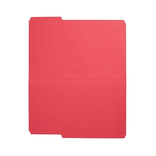 Staples® Colored TopTab File Folders, 3 Tab, Red, Legal Size, 100/Pack Staples