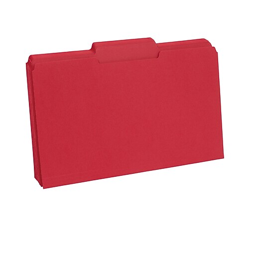 Staples® Colored TopTab File Folders, 3 Tab, Red, Legal Size, 100/Pack Staples