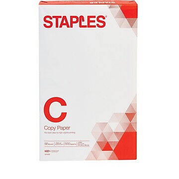 Staples Copy Paper, 8.5" x 14", 20 lbs., White, 500 Sheets/Ream (127035/08635-0)