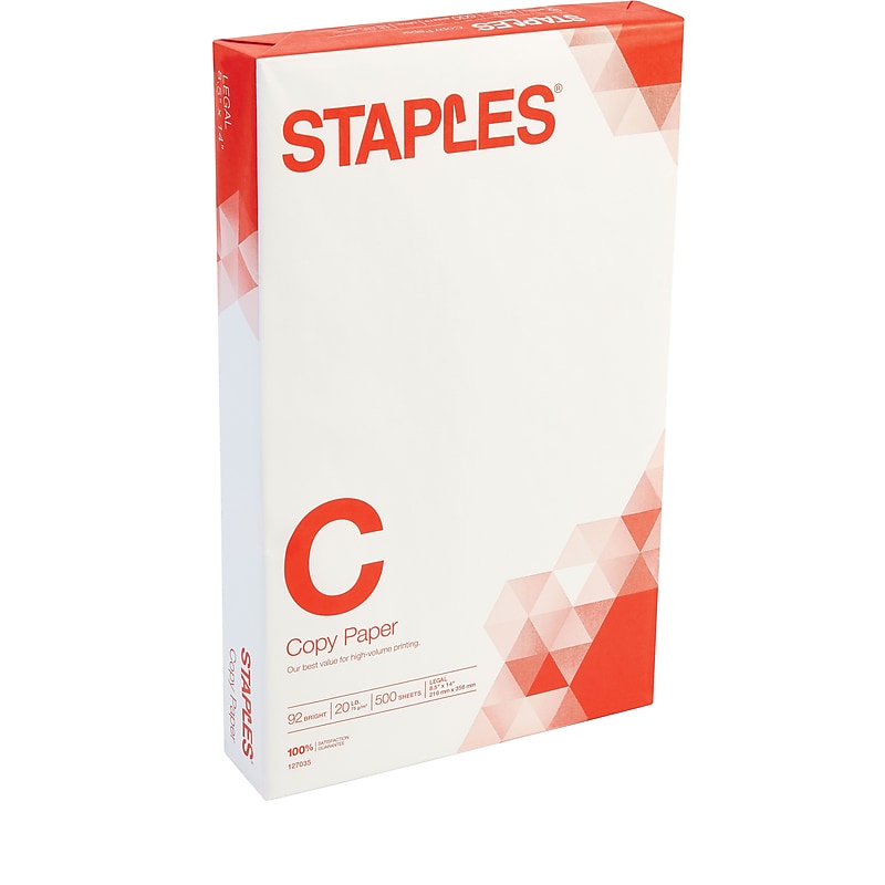 Staples Copy Paper, 8.5" x 14", 20 lbs., White, 500 Sheets/Ream (127035/08635-0) image 1